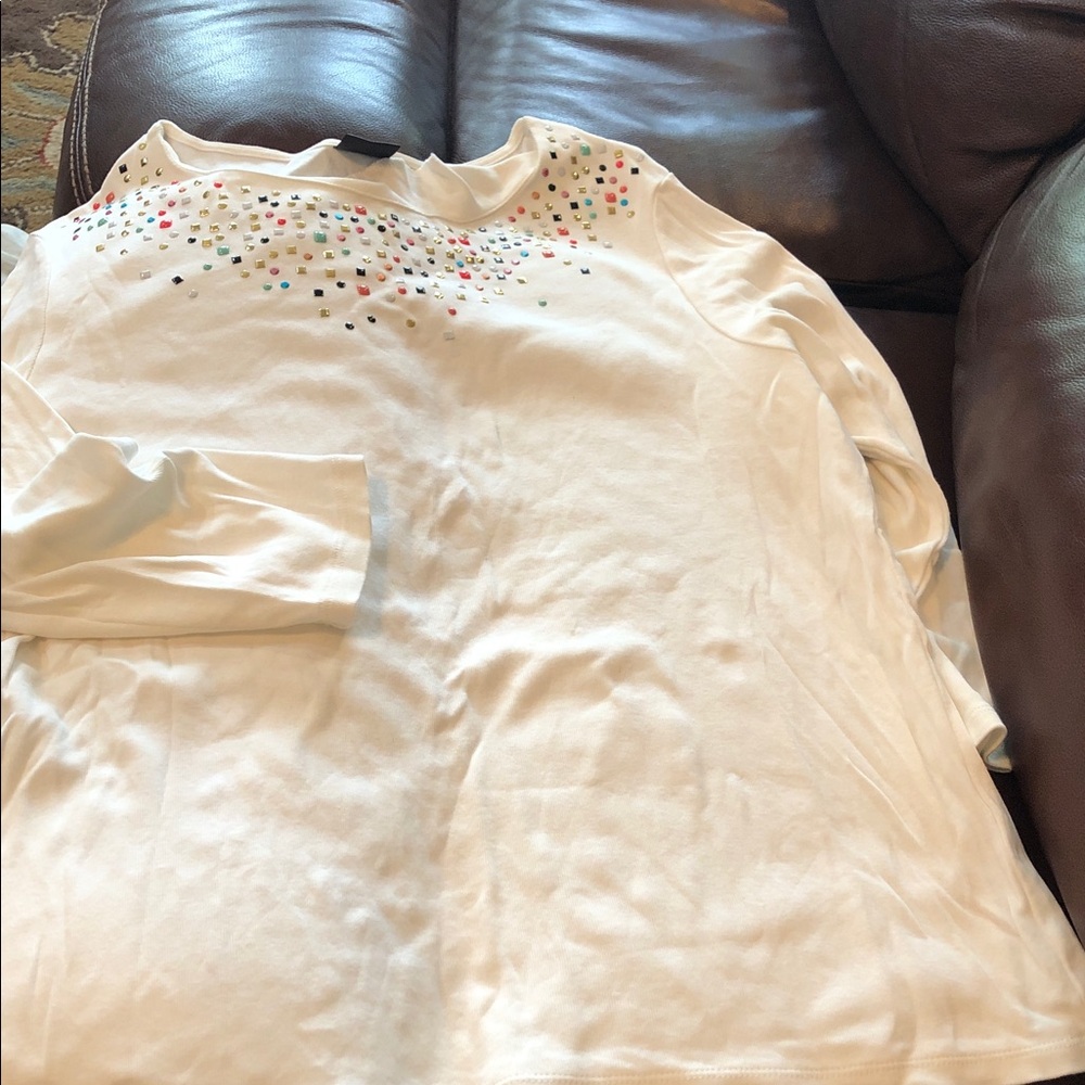 Rafaella White Long-Sleeve Tee with Multicolored Stud Accents